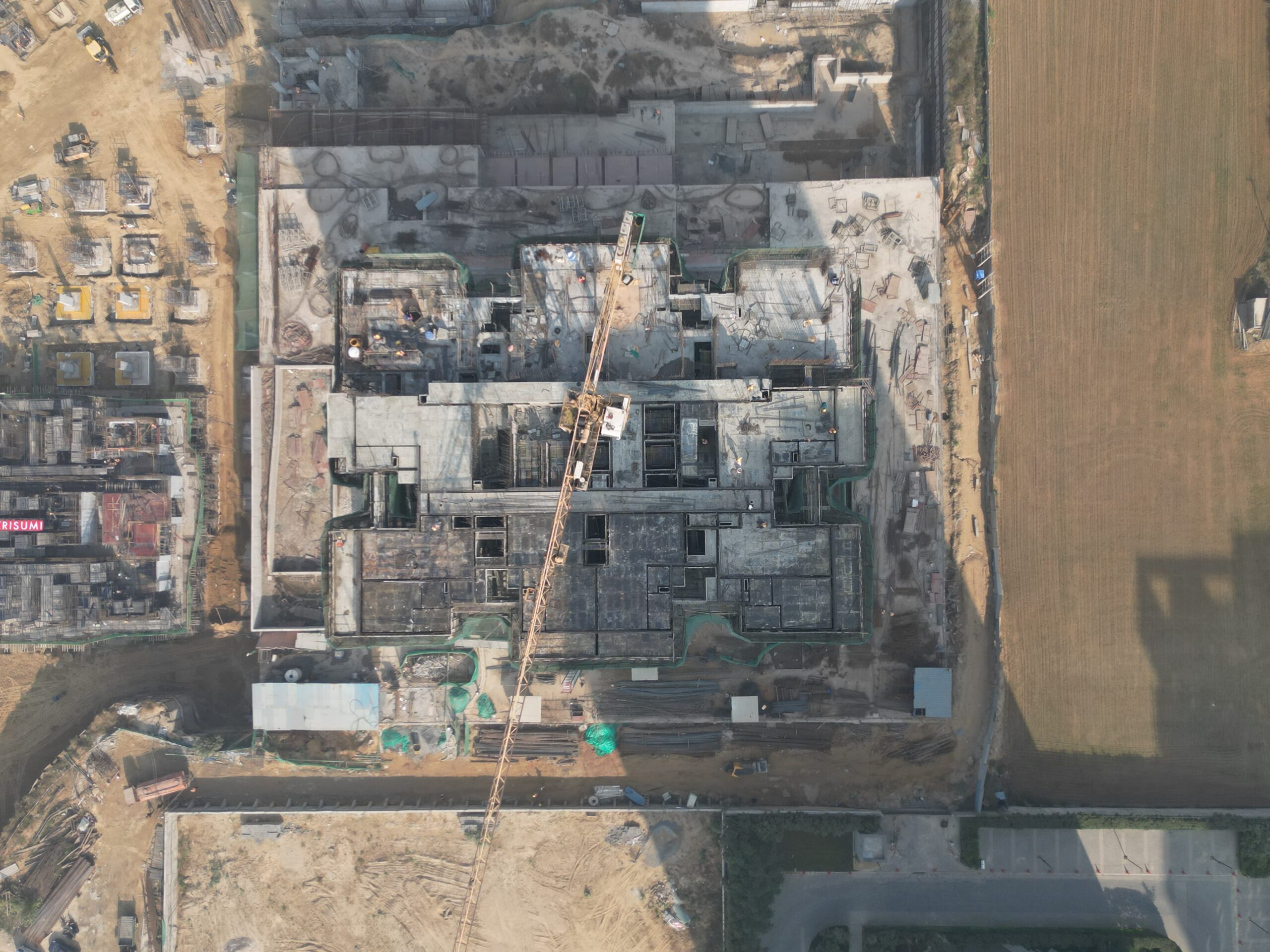 aerial view of a construction site under development.