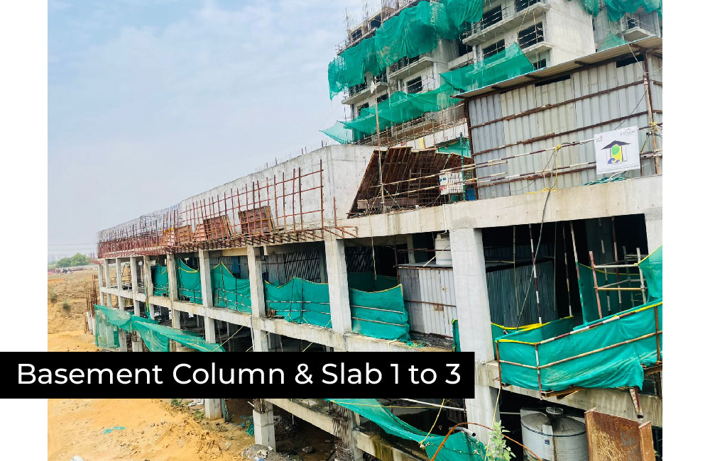 construction site with text indicating the current stage of development.