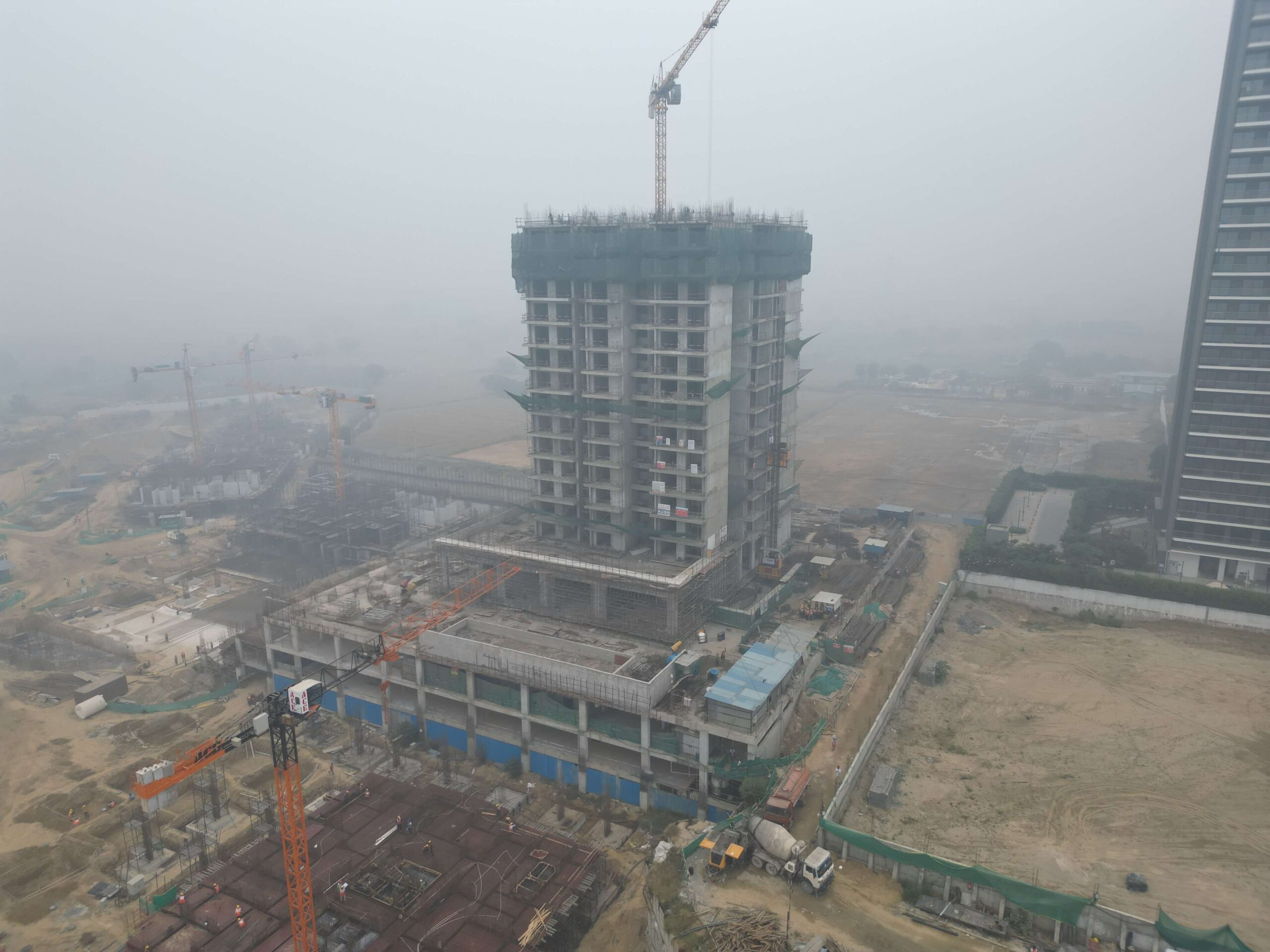 Low-angle drone shot from highlighting the tower's full height.